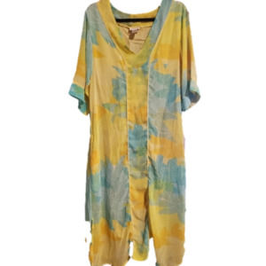 Barbizon Vintage Caftan Tunic & Pocket Dress EUC yellow and teal womens large